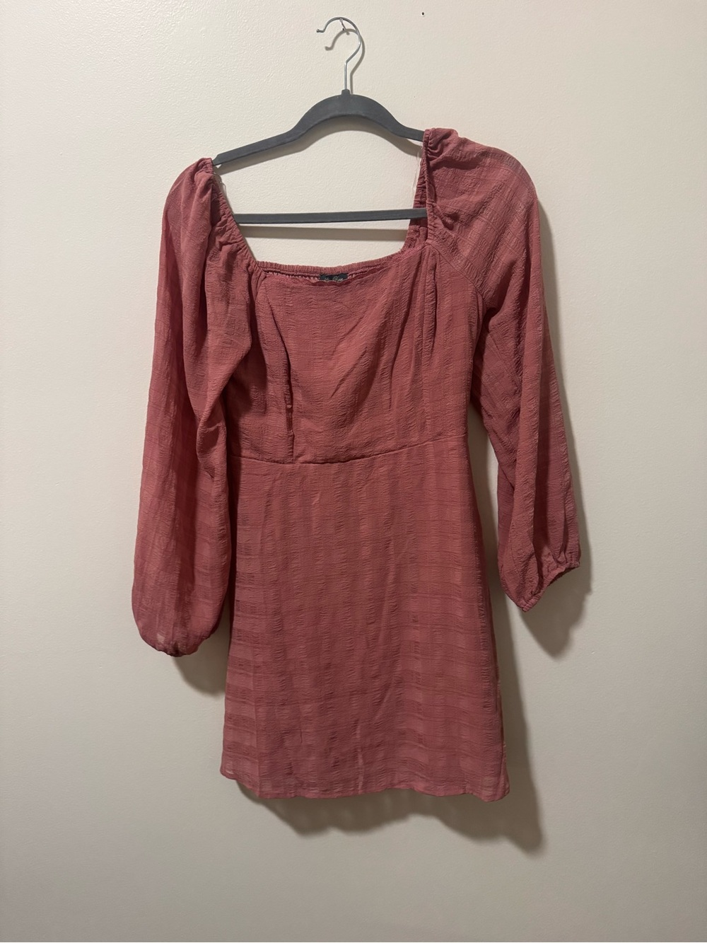 Lily Rose Square Neck Long Sleeve Mini Dress in Dusty Rose